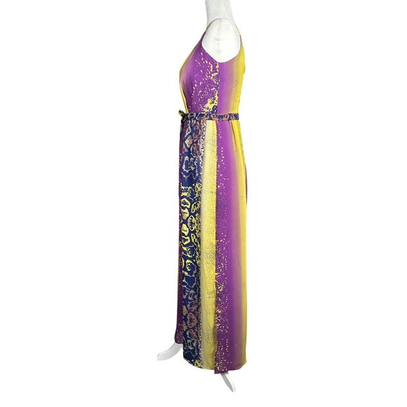 Charlie Jade Maxi Dress Small Purple Yellow Chiffon Animal Print Party Event - Picture 2 of 11